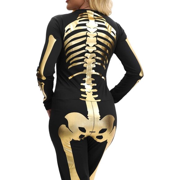 Women's Gold Skeleton Form Fitting Flattering Double Sided Skeleton Costume - Picture 8 of 9
